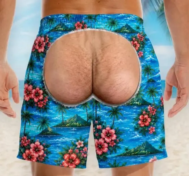 Custom Funny Men Swim Trunks, HG Fake Butt Beach Shorts, Bachelor Party Gag Gift for Men, Personalized Novelty Swimwear, Gift for Him