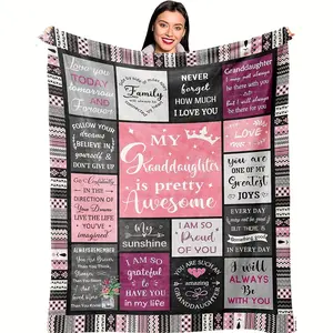 1pc Contemporary Granddaughter-Themed Flannelette Blanket - Soft Knitted Polyester All-Season Throw with Motivational Quotes & Heartfelt Messages, Vibrant Digital Print, Hand Wash Only - Perfect Gift for Granddaughters, Granddaughter Blanket, Mixed Color