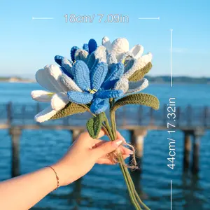 【 Mother's Day Gift 】Loop & Bloom Crocheted Hand-Woven Holiday Flowers, Tulips Without Vase, Artificial Flowers Suitable for Anniversary, Birthday, Gift for Her, Girlfriend, Mom, Includes Card, Home Decor