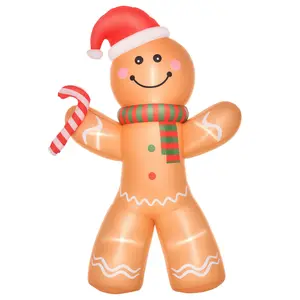 HOMCOM 8ft Inflatable Gingerbread Man with Candy Cane & LED Lights
