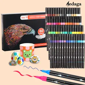 Aedaga Dual Tip Acrylic Paint Markers Colors 30/4860 Quick Dry Waterproof DIY Art Markers for Rock Painting Ceramic Wood Glass Fabric Multi-Surface Application