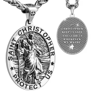 Saint Christopher Necklace St Christopher Medal Bless Safety Religious Pendant Gift for Men, Women, Family, Parent, Friend