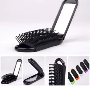 Portable Folding Hair Brush With Mirror Compact Travel Comb