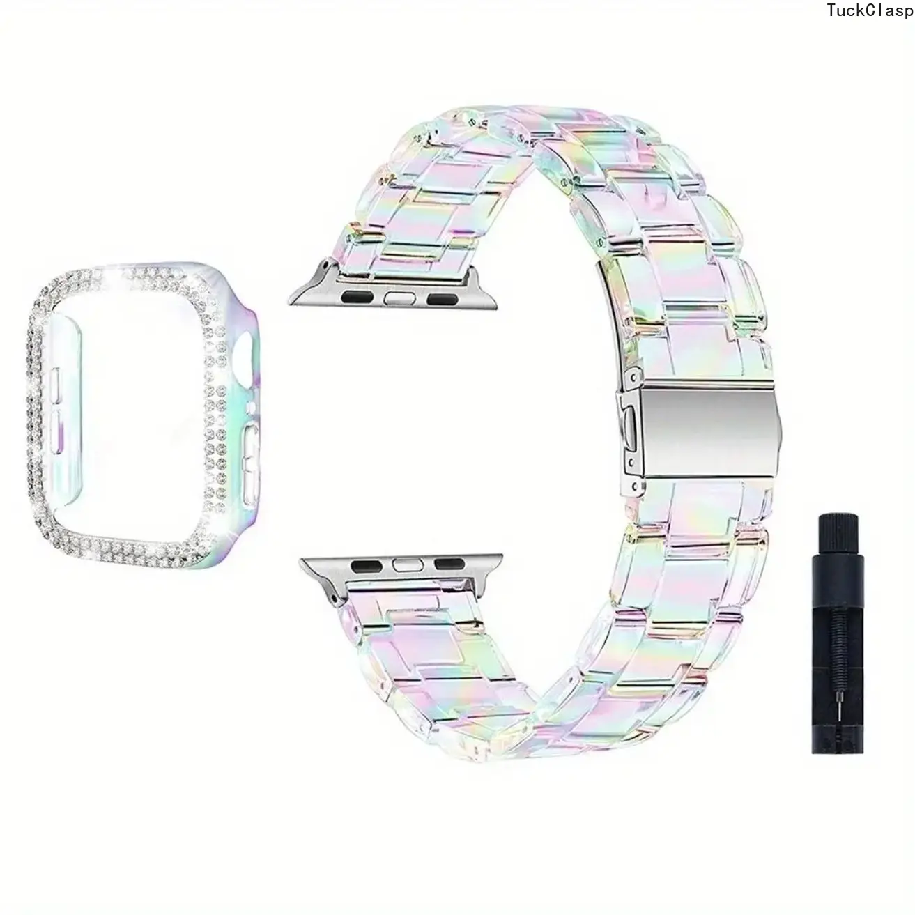 Rhinestone Watch Band & Case Set – 1 Band + 1 Case, Fits iWatch Series 1–9/SE/Ultra, Smartwatch Accessory Set for Summer Rotation