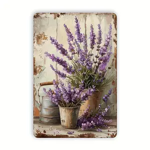 1 Piece, Lavender Flowers Vintage Metal Tin Sign, Hanging Tin Painting, Plaque Decorative Wall Art, Indoor/Outdoor Decoration/Wall/Room/Residence/Restaurant/Bar/Cafe/Door/Garage Decoration 8x 12inch