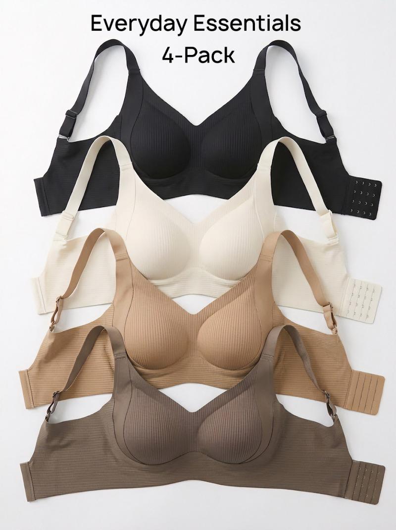 1/2/4PCS Seamless Wire-Free Push-Up Style Jelly Bra | Everyday T-Shirt Bralette & Soft Sleep Underwear for Women, High Stretch Adjustable Comfort Plus Size M-4XL