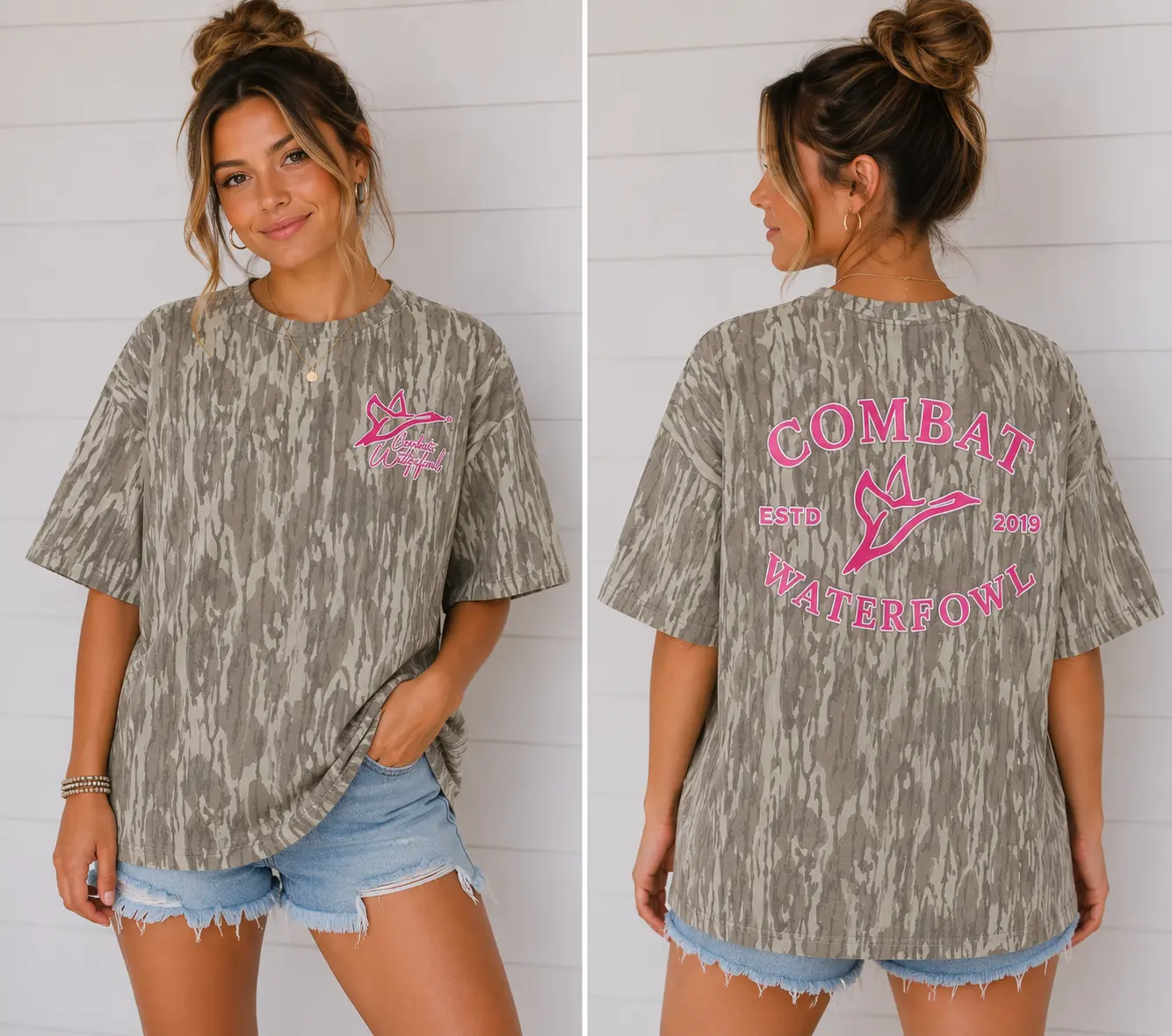 Combat Waterfowl Bottomland Camo Pink Tee For Her , Hunting 3D Tee, Camo Shirt, T Shirt 3D Camo, Style T Shirt 3D Camo,Gift for Dad, Gift For him and her ,Size S-5XL