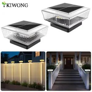 Solar Post Cap Lights, Outdoor Deck Fence Post Solar Lights for 3.43x3.43 Wood/Vinyl Posts, IP65 Waterproof, 10-12 Hours Warm/Cool White Glow for Garden/Patio/Porch - Black