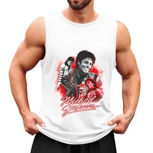 Men's Retro Pop Music Graphic Tank Top, Singer Style Sleeveless Summer Muscle Shirt, Lightweight Casual Vest