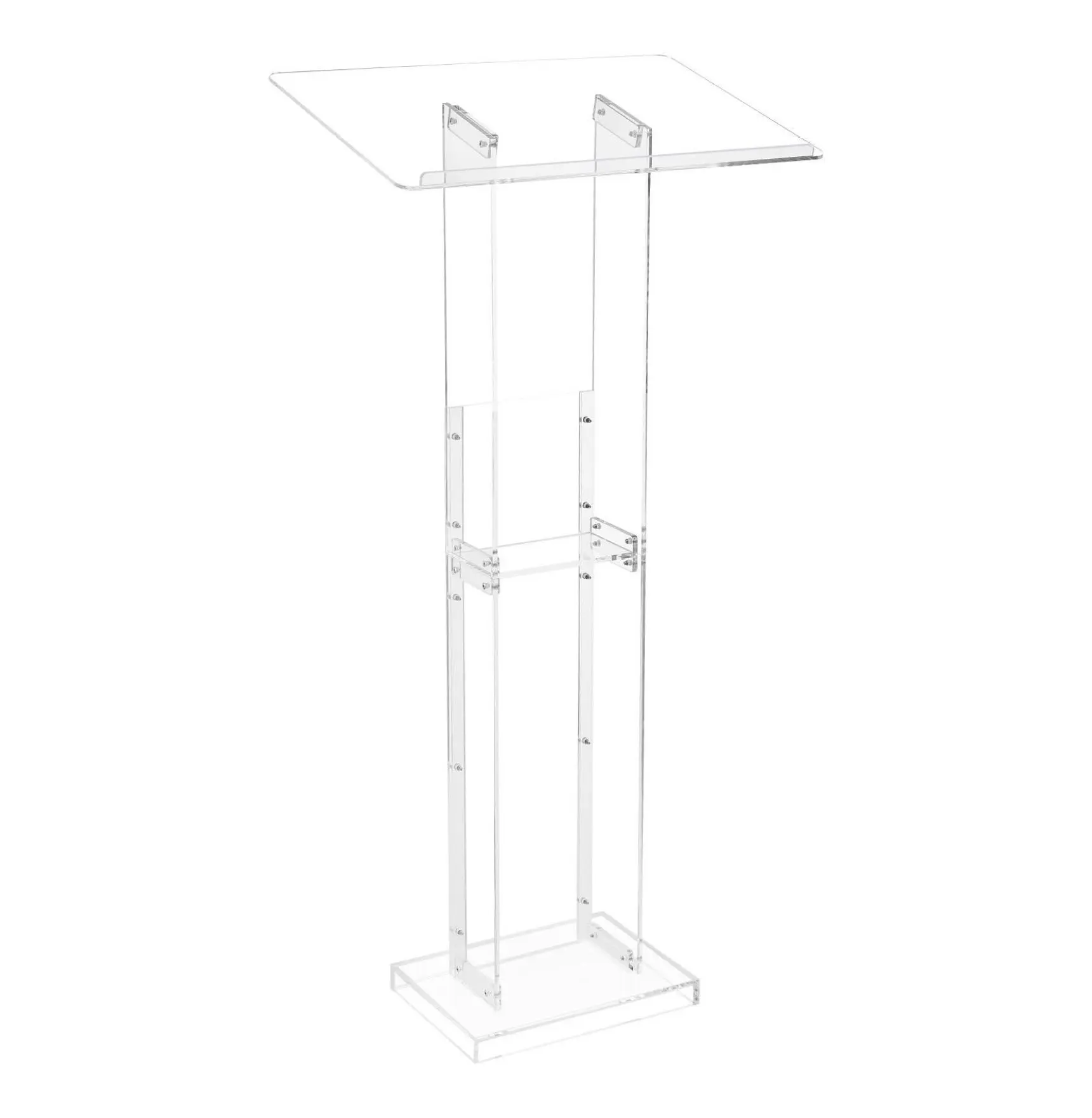 Acrylic Podium Stand 50 Inch - Portable Lectern with Storage Shelf & Book Stopper - Floor Standing Speaker Desk for Classroom, Wedding, Conference, Lecture Default