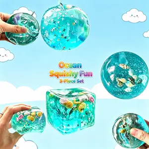 3Pcs Ocean Squishy Toy Set - Summer Fidget Gift Pack, 3 Unique Shapes Stress Relief Squeeze Toys, Perfect for Christmas Halloween Gifts & Classroom Rewards