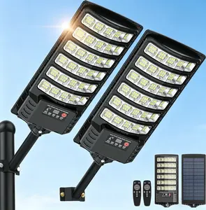 2Pack Upgraded Solar Street Light Outdoor 5730SMD  Waterproof 6500K 320° Wide Angle LED with Motion Sensor Remote Control for Streets Courtyards Parking Garages 7000mAh Battery 5730 LED Beads IP66 Rated