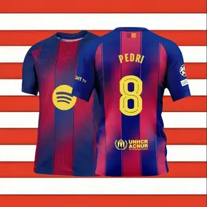 Pedri 8# Home Short-Sleeve Soccer Jersey, Fans Version, Size 25-26, Red-Blue Color (Sports Collectible Jersey)