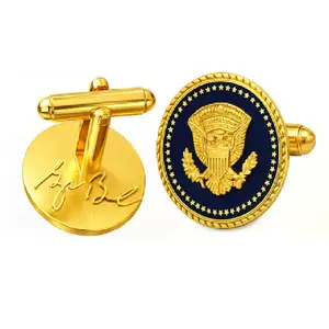 George W Bush Presidential Cufflinks Gold Plated USA Eagle Seal Mens Luxury Executive Wedding Business Gift Collectible