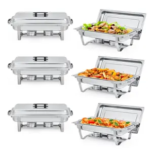 8QT Chafing Dishes for Buffet Set of 6,  Warmers Set with Lid & Foldable Frame, Rectangular Stainless Steel Chafer Food Warmer for Parties Wedding Stackable Pans