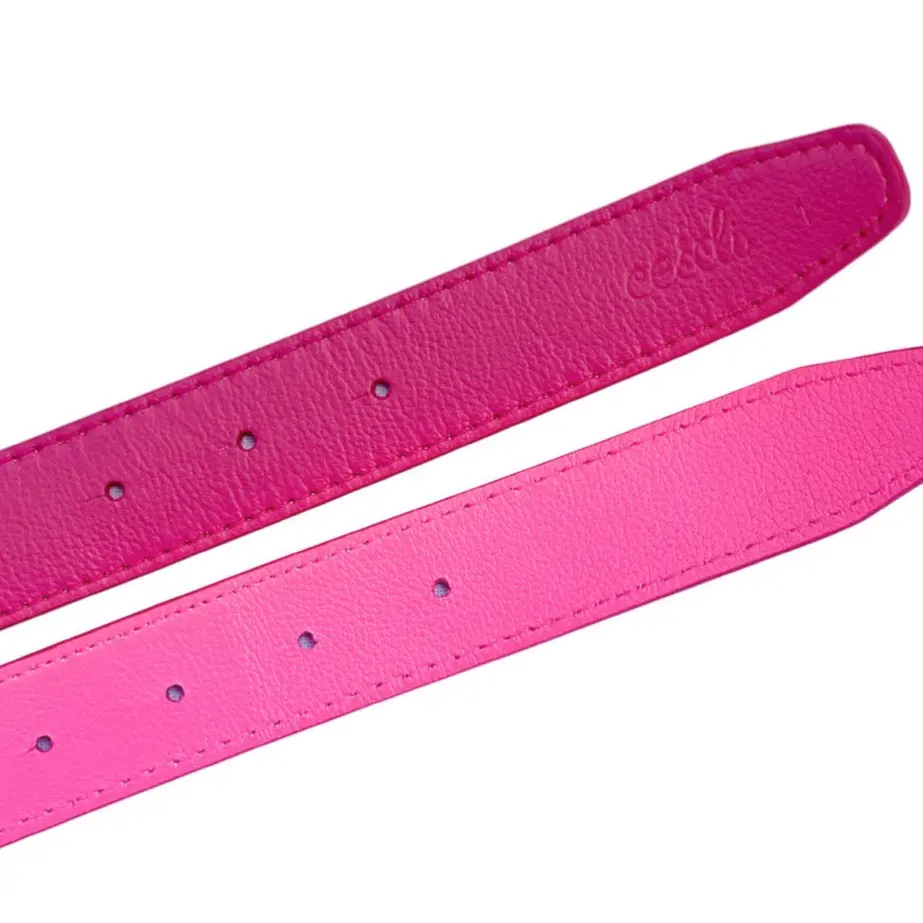 Flamingo Pink & Raspberry Reversible Leather Belt  | 3cm
