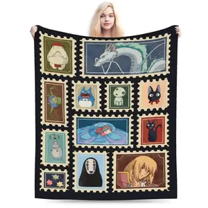 Studio Ghibli Anime Soft Flannel Blanket, Warm Cozy Lightweight Blanket for Bed Sofa Home Office Car, Cute Home Decor, Perfect  Holiday Gift for Family and Lovers