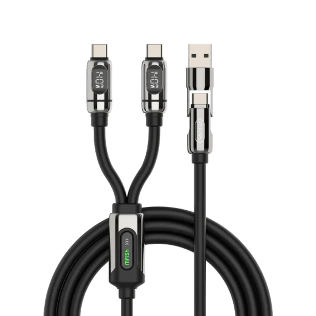 mfish Gemini Dragon 2-in-1 USB C Charging Cable, 140W PD 3.1 Fast Charging Cord with Digital Display for iPhone & MacBook