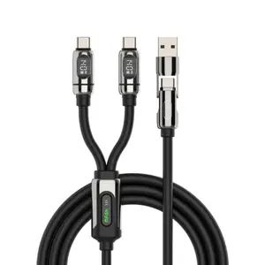 mfish Gemini Dragon 2-in-1 Charging Cable with Real-Time Power Display, 140W PD 3.1 Fast Charge for Dual USB-C or USB-C + Lightning Devices