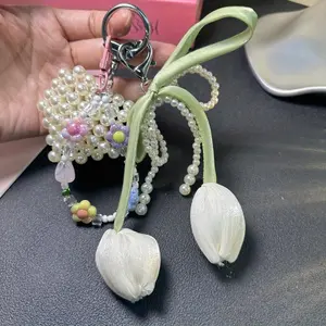Cute Tulip Design Phone Chain, Handmade Bag Pendant, Flower Girl Heart Mobile Phone Case Pendant, Cute Pendant Keychain Lanyard Ornament Gift