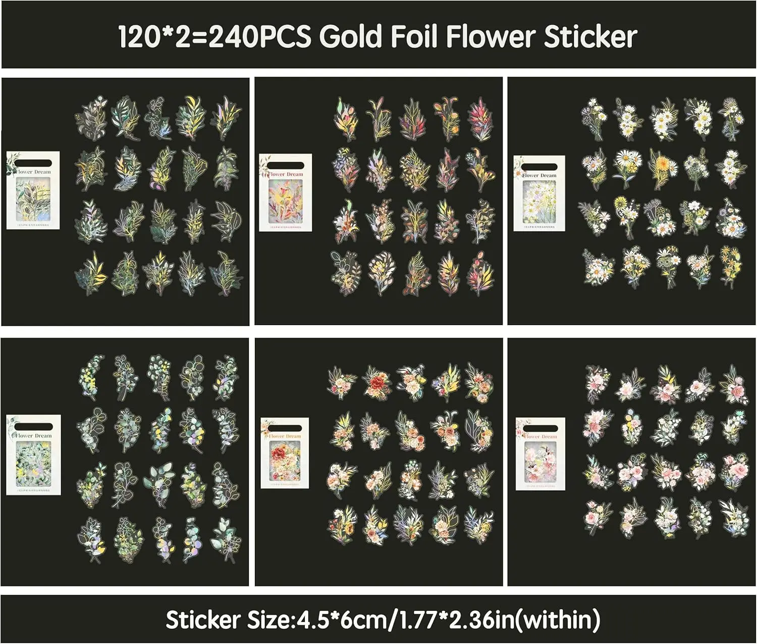 Botanical Transparent Waterproof Stickers - 240 Pieces, Varied Sizes, Nature Flower & Eucalyptus Decor for Scrapbooking, Journaling (Fashion & Face Covering Mask Accessories)