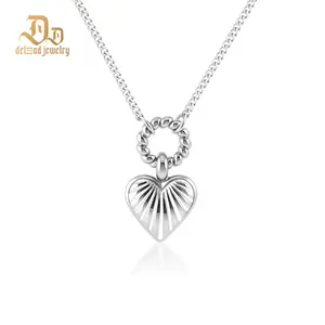Delzzad Antique Sun-Soul Pendant Ribbed Heart Necklace Mini Ridge Heart Charm Pendant Necklace Jewelry Copper Chain Perfect Birthday Wedding Engagement Anniversary Christmas Easter Valentine's Day Mother's Day Gift