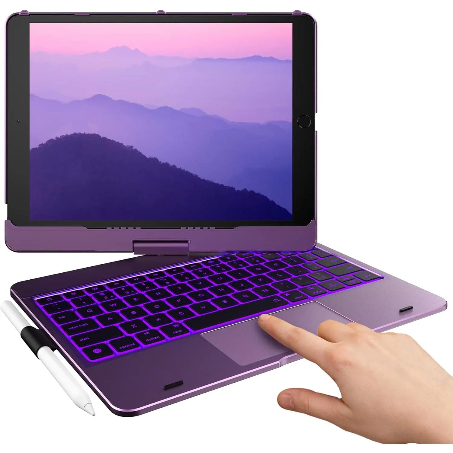 Case with Keyboard for iPad 9th Generation (10.2", 2021), Multi- Trackpad, 10 Color Backlight, 360, Thin & Light - iPad 8th Gen (2020), 7th Gen (2019), Air 3, Pro 10.5 (Violet)