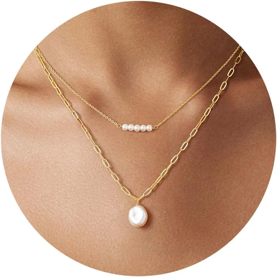 Dainty 14K Gold Plated Pearl Choker Necklace Minimalist Elegant Gold Pendant Necklace for Women Trendy Bridesmaid Wedding Gift Jewelry