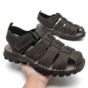 ADMARK Men’s Closed-Toe Sandals, handcrafted full-grain leather fisherman sandals for men, breathable hiking shoes with arch support, comfortable walking footwear, adjustable snug fit