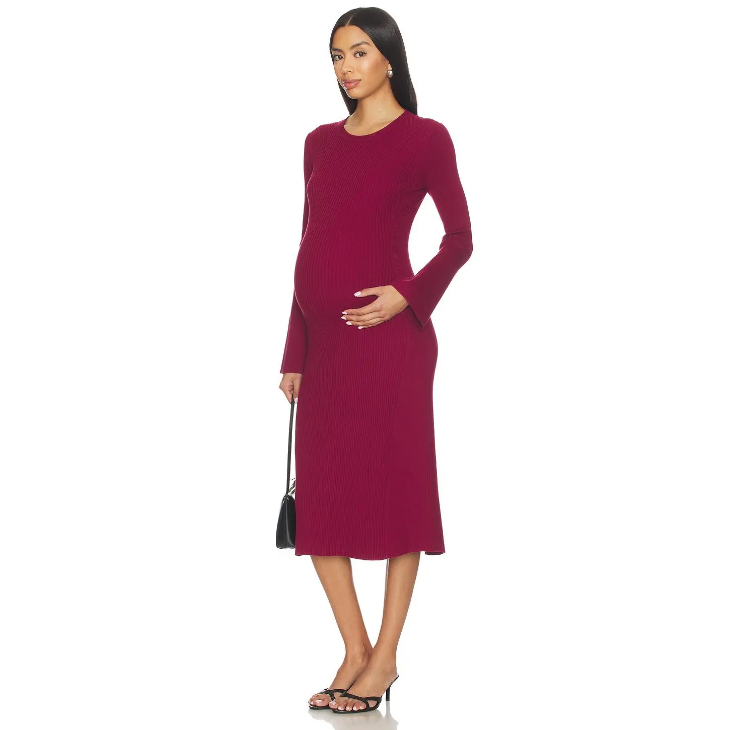 HATCH The Odette Ribbed Midi Dress in Raspberry
