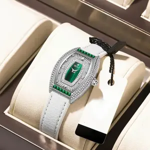 Women's Romantic Analog Quartz Wrist summer Watch with Luminous Round Alloy Case, Green Faux Leather Band, and Decorative Rhinestone Accents