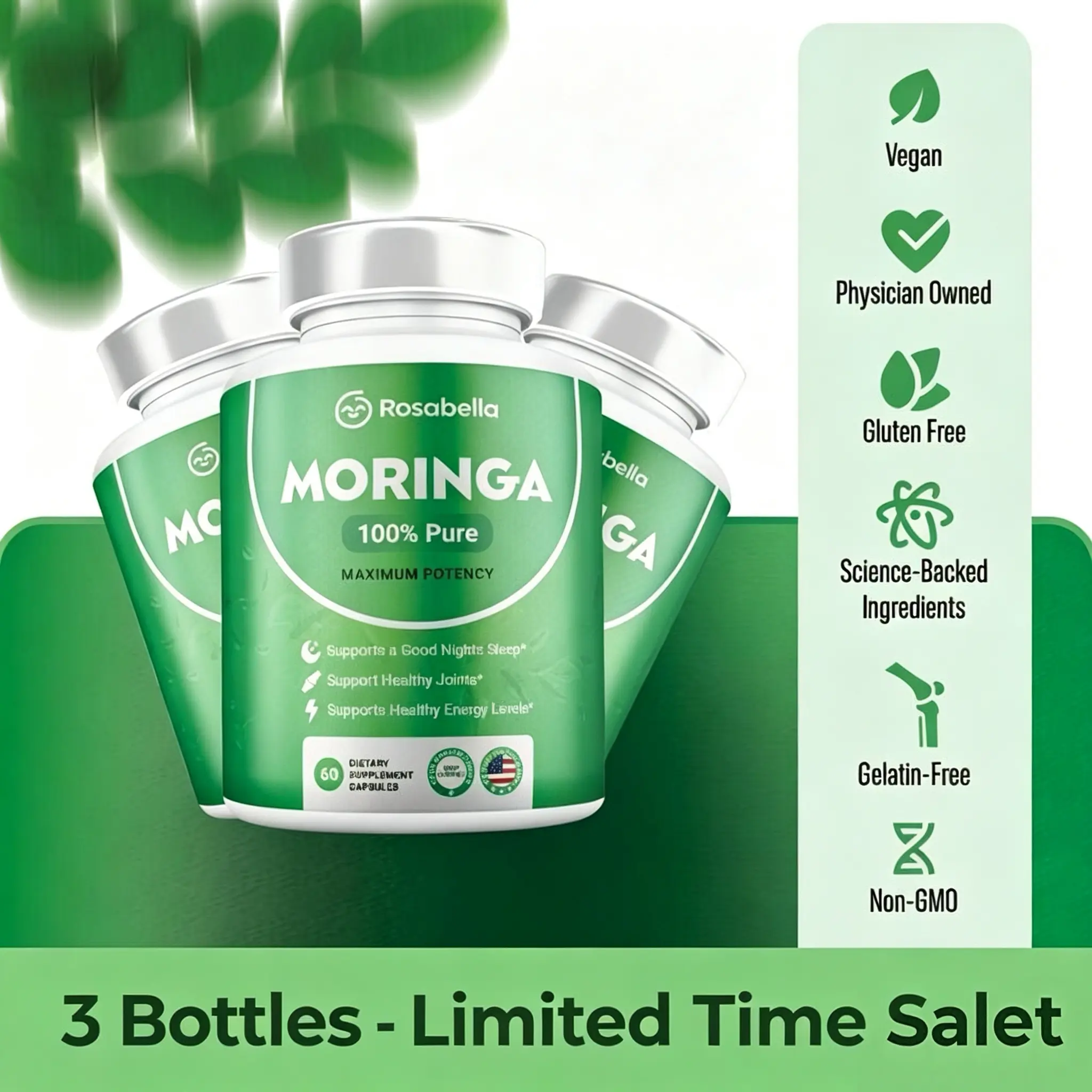 discounted package Rosabella Moringa Capsules (800mg)for lmmune Support, Gut Health & Vitamin