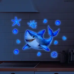 (30*40cm) shark, starfish and bubble flat blue light wall sticker, a luminous wall sticker for home background wall decoration, glow in dark, YCL20091