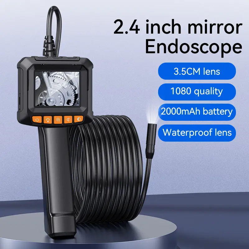 Handheld Industrial Endoscope Camera for Car Repair, 2.4-in Screen, Compact 3.5cm Short Lens 1080P HD Borescope, IP Waterproof Inspection Tool, 2000mAh Built-in Bat. 5H Working Time, Pure Copper Cable for Engine Pipes & Mechanical Detection