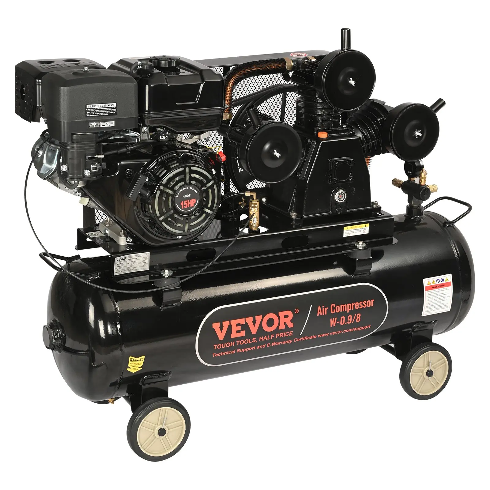 【DealsForYouDays】VEVOR 15HP Gas Powered Air Compressor 30 Gallon Horizontal Air Compressor Tank33CFM@115PSI Gas Driven Piston Pump Air Compressed System with 115PSI Max Pressure for Construction Sites Workshop
