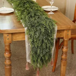 6FT (1.8M) Pre-lit Christmas Cedar Garland, 140 Pine Tips Realistic Faux Greenery for Fireplace Mantle, Indoor Winter Holiday Decorations