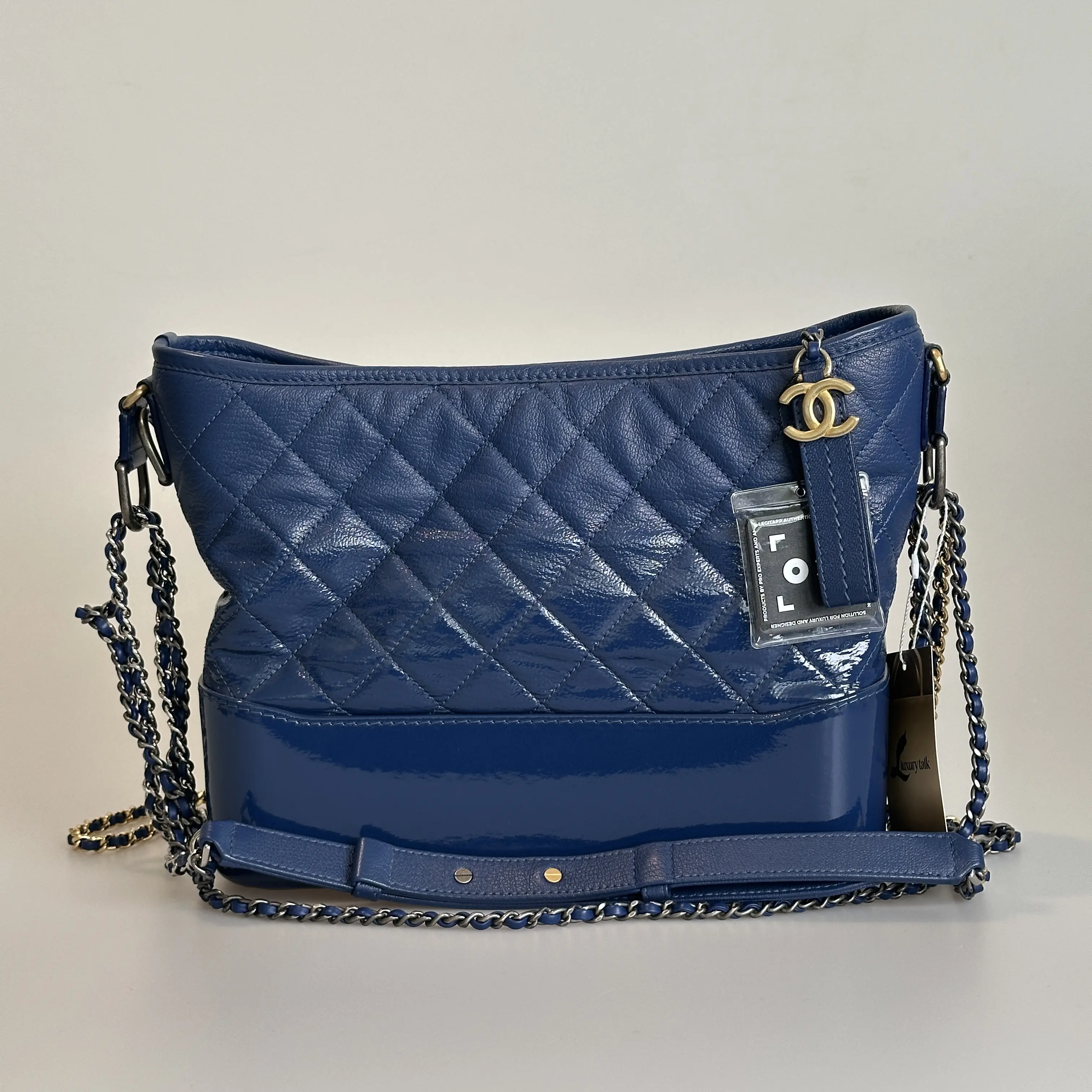 Pre-owned CHANEL Calfskin Shoulder Bag Gabrielle Medium Blue Quilted Gold Tone Hardware with Mixed Metal Chain 27902706