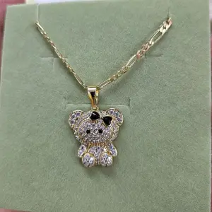 Neyla Cadena con dije size 20" - Gold Plated Teddy Bear Pendant Necklace with Cubic Zirconia Stones