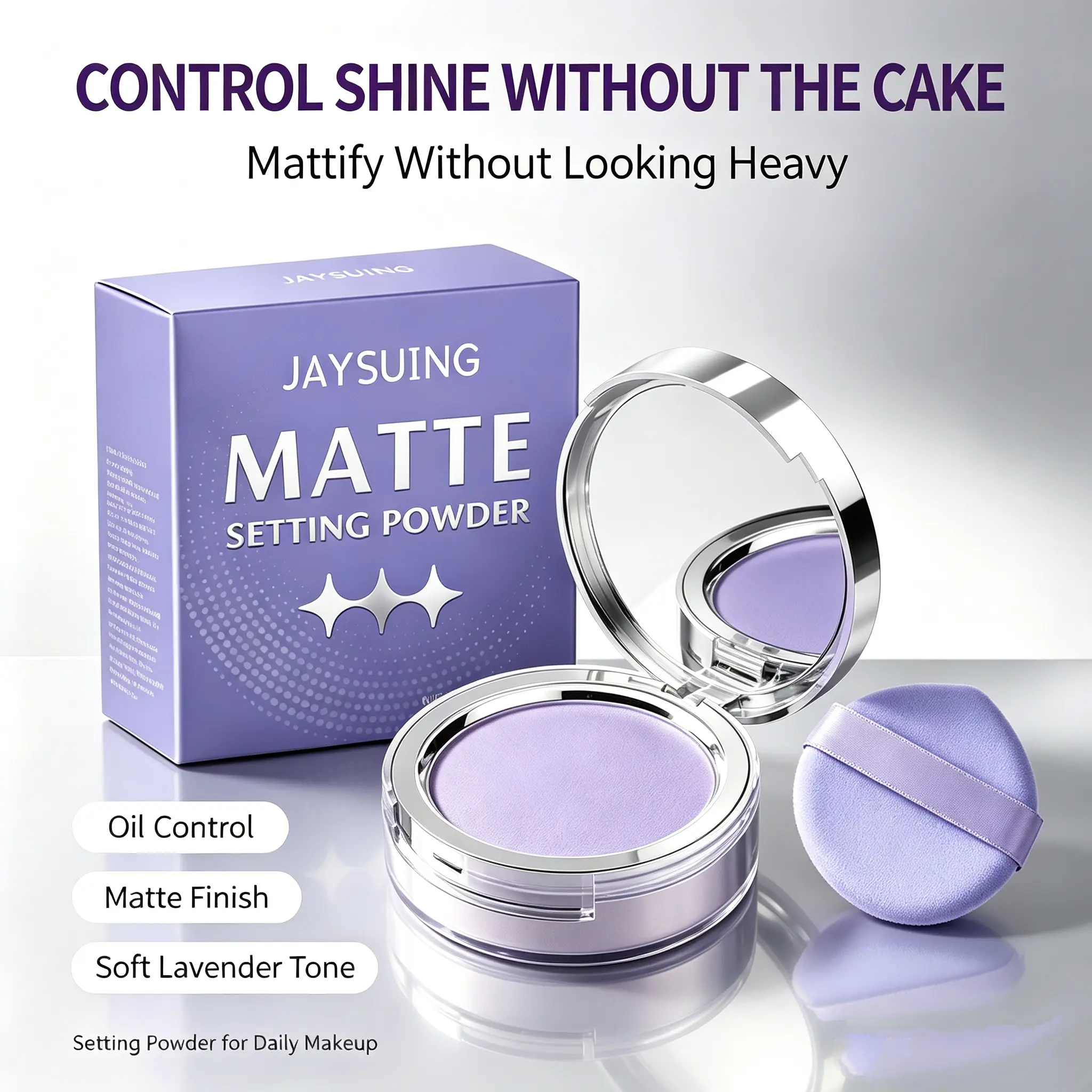 Lavender matte powder compact Matte finish, lightweight, long-lasting, transfer-resistant Natural finish Matte loose powder Setting loose powder Matte setting powder compact Matte powder Lavender setting powder
