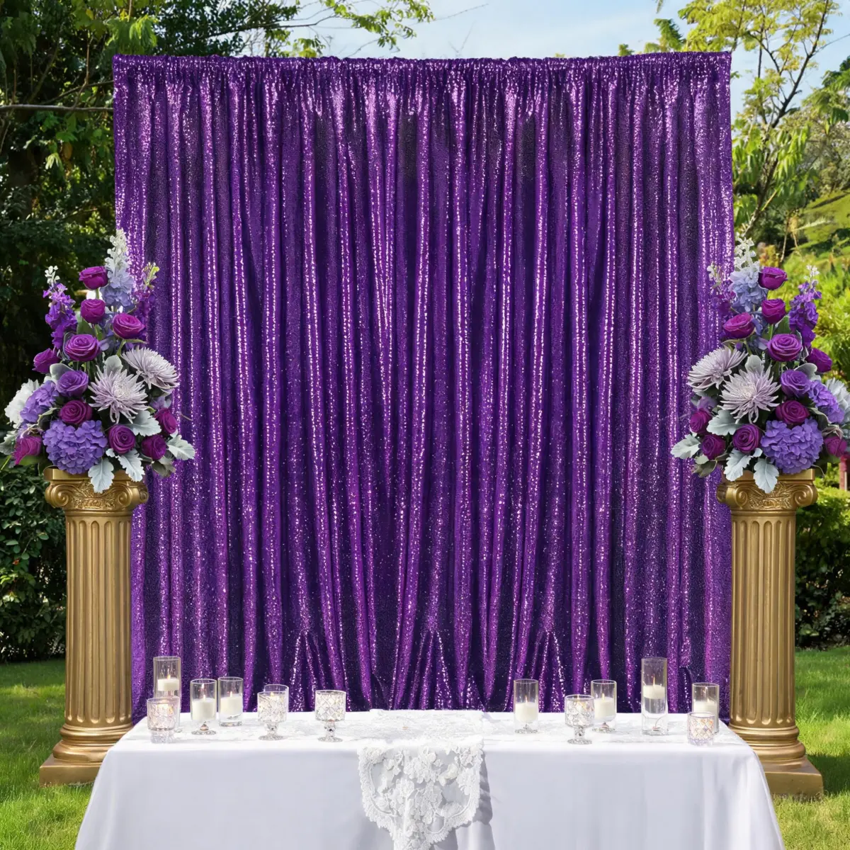 Purple Sequin Backdrop Curtain 10x10ft for Wedding Stage Party Photography Birthday Halloween Christmas Glitter Decor