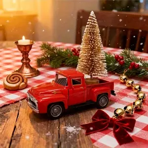 Vintage Tow Truck Christmas Decoration, Metal Car Model, Classic Style, No Power Needed, Perfect for Holiday Desk Display, Dining Table Centerpiece