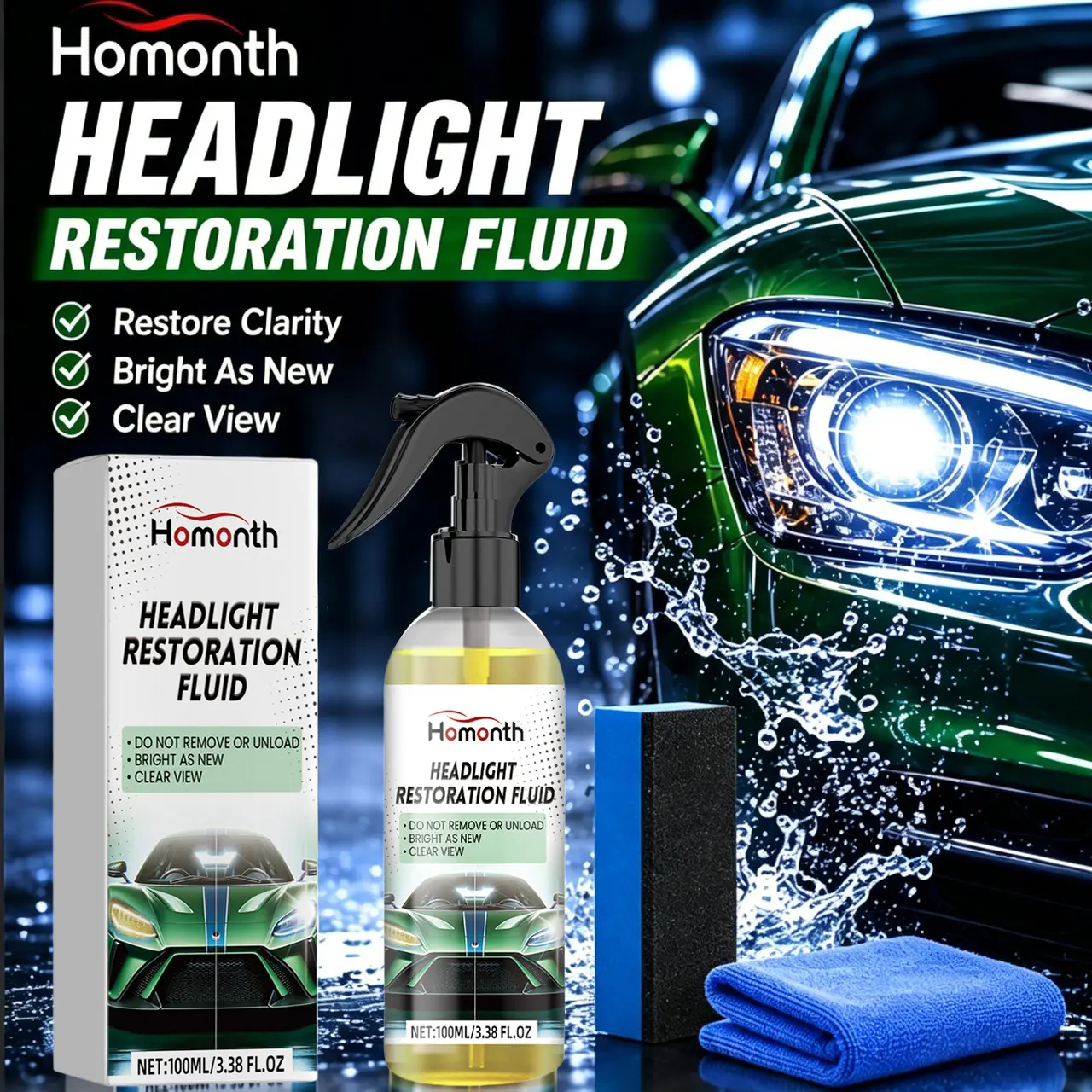 Automotive Headlamp Restoration Fluid Car Headlight Repair Polishing Coating Oxidized Yellowed Foggy Lights Crystal Clear Refurbisher Car Headlight Cleaner