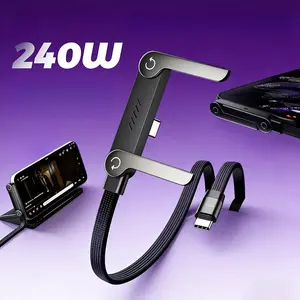 Invisible Phone Holder Charger Cable with Stand –  Fast Charging 2-in-1 Charging Cable & Phone Stand for Gaming, Office & Car, Compatible with iPhone, Samsung & Type-C Devices (Black)