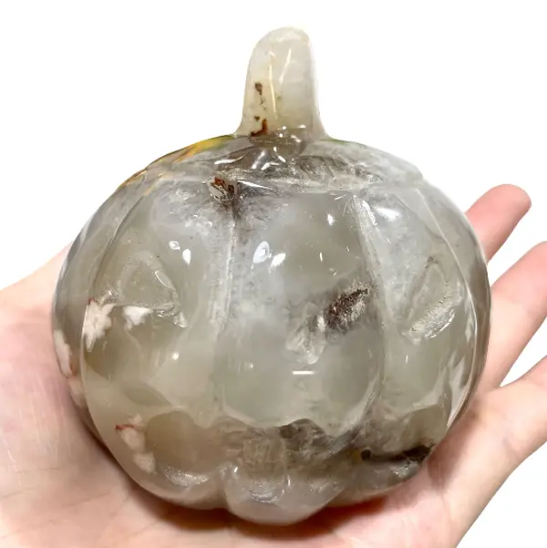 IG Crystal Halloween Pumpkin 1 Count Pink Flower Agate Pumpkin Crystal Healing Crystal Gem Reiki Healing Home Decor Crystal Jewelry Shop Pretty Crystals