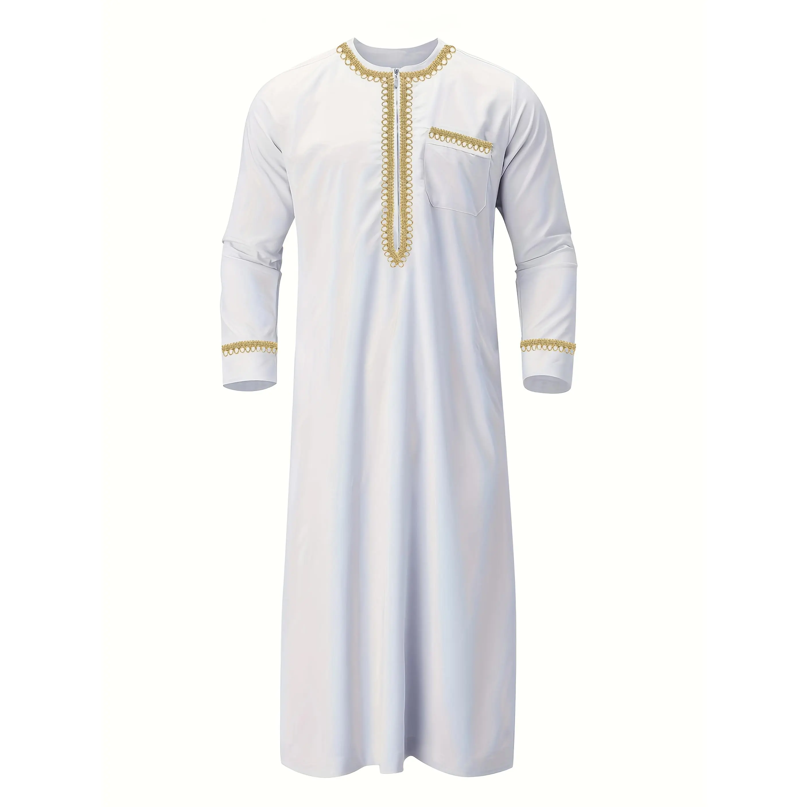 A Men'S Kaftan Outfit for Muslim Festivals, Including a Kandura, Moroccan Robe, Kaftan Attire, And Eid Al-Adha Celebration.