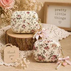 Loveshack Fancy Floral Airpod Case, Personalized Initials Cover For Airpods Gen 1 2 3 4 Pro, Rose Garden Design Accessories Gift,No Keychain