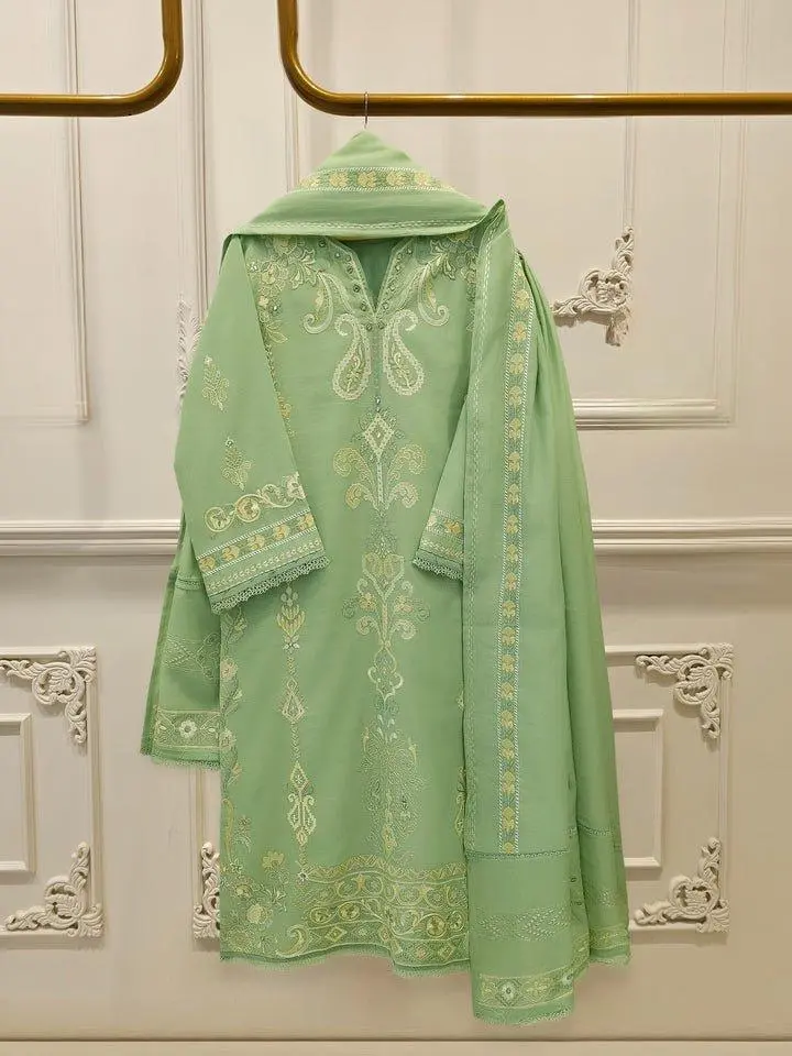 Aghanoor 3 Piece - Embroidered Kora Cotton Suit
