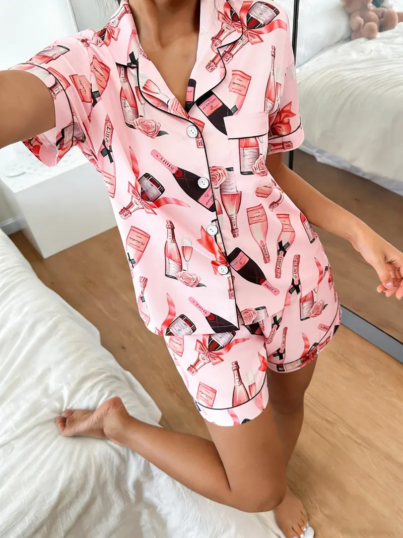 white christmas dresses Cute Pink Bow Print Pajama Set – Soft & Comfortable Sleepwear – Sleepy  Teepee Boutique main image 1