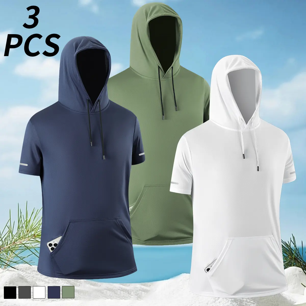 Men's Cotton Blend Casual Fits Lightweight Breathable Sports Hoodie - Short Sleeve Pullover with Front Kangaroo Pocket for Summer, Gym, Daily Streetwear