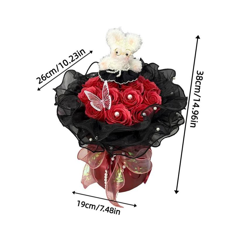Artificial Rose Soap Flower Bouquet, 1 Count Romantic Lace Faux Rose Flower Bouquet, Gift for Women, Birthday Gift, Party Decoration